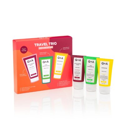 Q+A TRAVEL TRIO BODYCARE GIFT SET, kūno priežiūros priemonių rinkinys, 3 x 50 ml