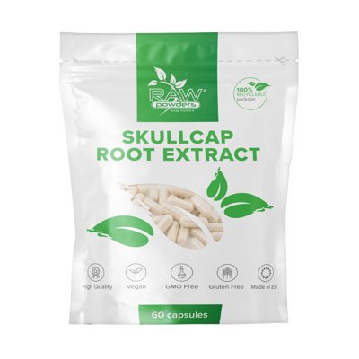 RAW POWDERS BAIKALINIŲ KALPOKIŲ ŠAKNŲ EKSTRAKTAS (SKULLCAP) 250 mg, 60 kapsulių