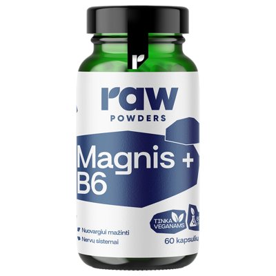 RAW POWDERS Bioaktyvus magnis su vitaminu B6 PLUS, 60 kapsulių