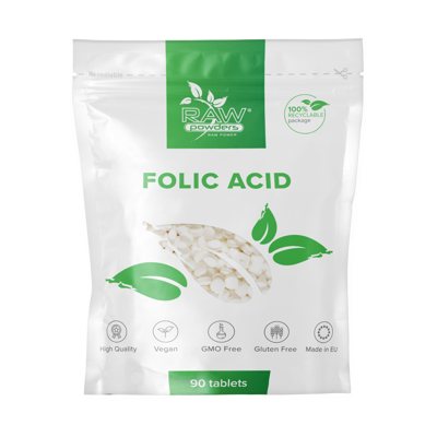 RAW POWDERS FOLIO RŪGŠTIS 400 mcg, 90 tablečių