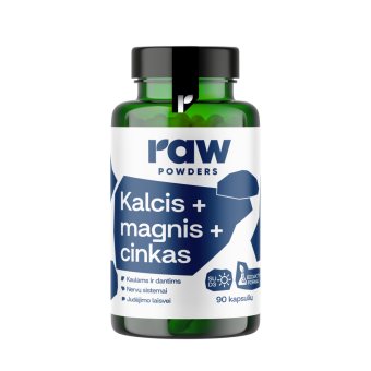 RAW POWDERS Kalcis, magnis, cinkas PLUS, 90 Kapsulės