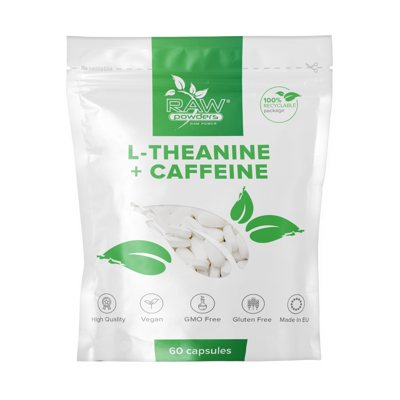 RAW POWDERS L-TEANINAS + KOFEINAS, 60 kapsulių