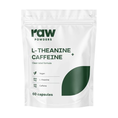RAW POWDERS L-TEANINAS + KOFEINAS PLUS, 60 kapsulių