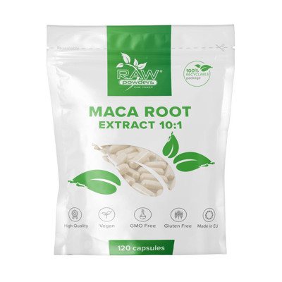 RAW POWDERS MACA ŠAKNIES 10:1 EKSTRAKTAS, 5000 mg, 120 kapsulių