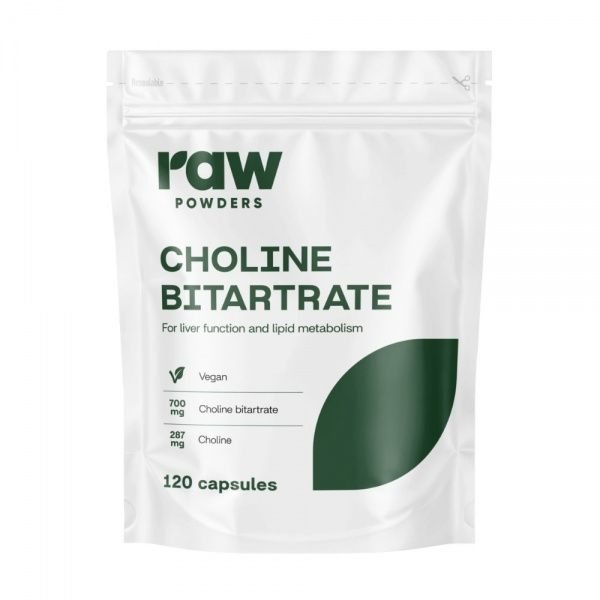 RAW POWDERS maisto papildas CHOLINO BITARTRATAS 700 mg, 120 kaps.