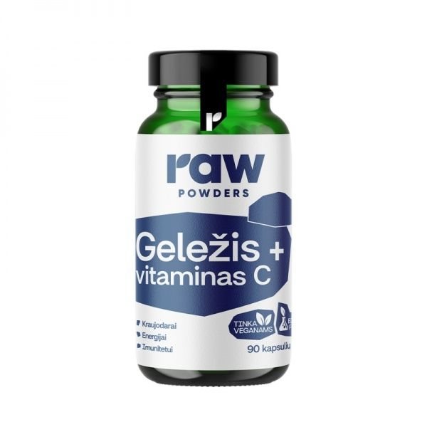 RAW POWDERS maisto papildas GELEŽIS + VITAMINAS C, 90 kaps.
