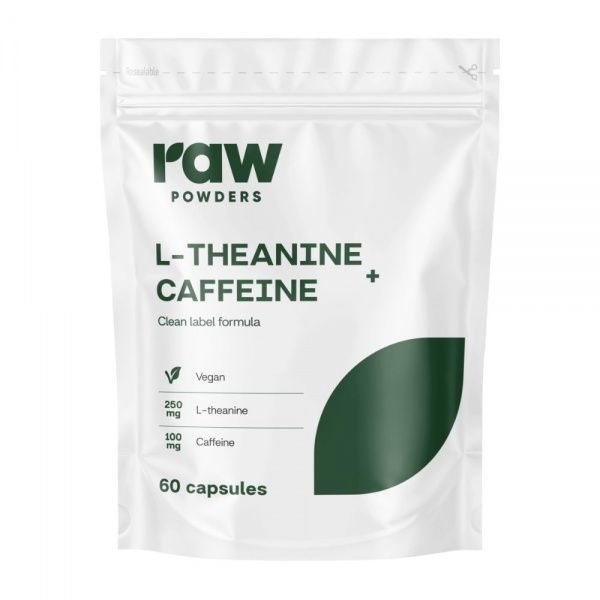 RAW POWDERS maisto papildas L-TEANINAS + KOFEINAS, 60 kaps.