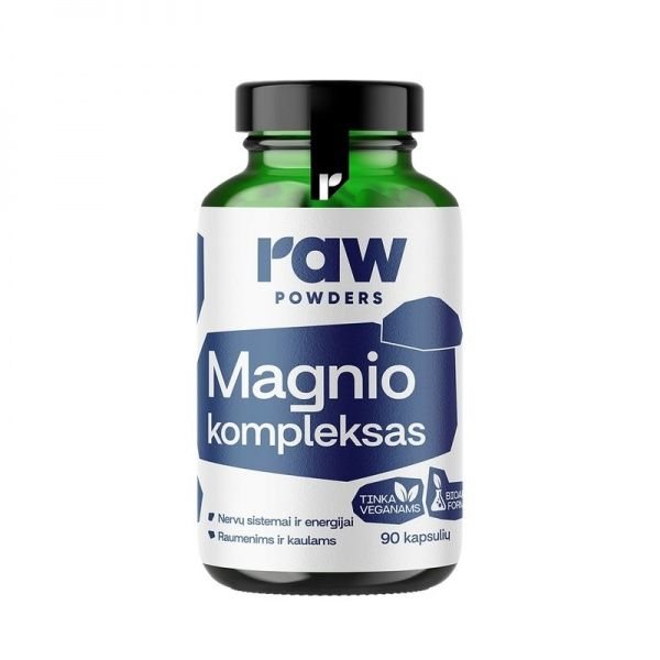 RAW POWDERS maisto papildas MAGNIO KOMPLEKSAS PLUS, 90 kaps.