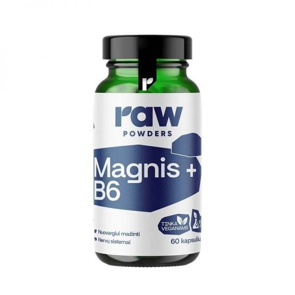 RAW POWDERS maisto papildas MAGNIS + B6 PLUS, 60 kaps.