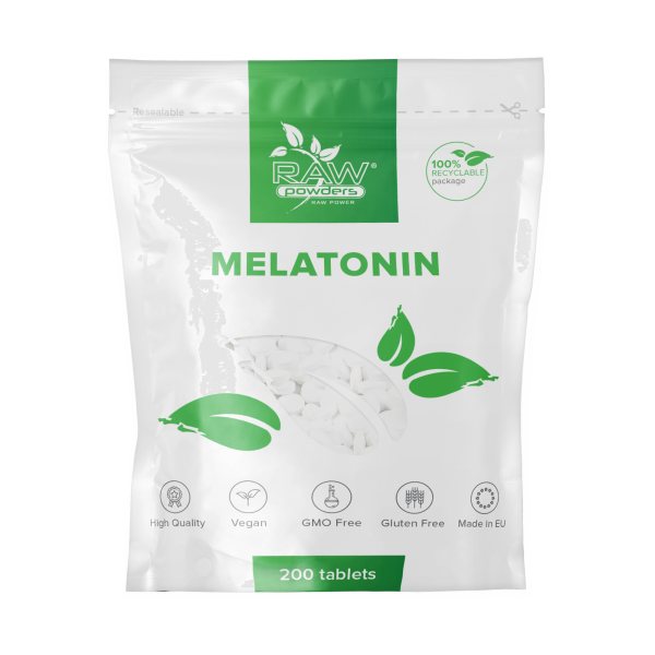 RAW POWDERS maisto papildas MELATONINAS, 200 tab.