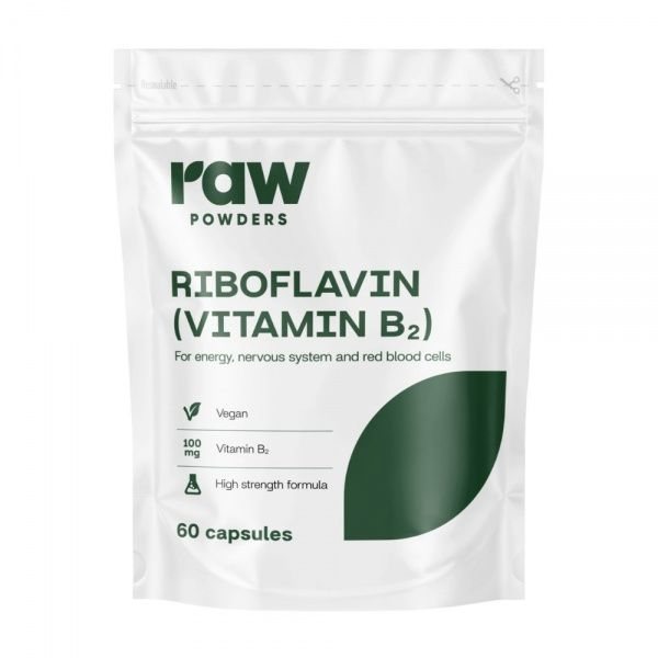 RAW POWDERS maisto papildas RIBOFLAVINAS (VITAMINAS B2) 100 mg, 60 kaps.
