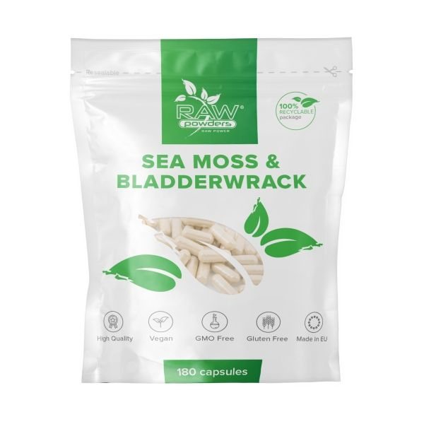 RAW POWDERS maisto papildas SEA MOSS & BLADDERWRACK 250 mg, 180 kaps.