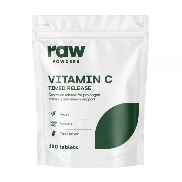 RAW POWDERS maisto papildas VITAMINAS C PROLONG 1000 mg, 180 tab.