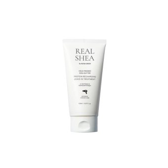 REAL SHEA Nenuplaunama kaukė plaukams su proteinais “Cold Pressed Shea Butter Protein Recharging Leave-in Treatment”, 150 ml