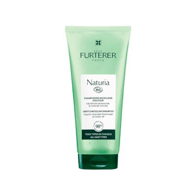 RENE FURTERER švelnus micelinis šampūnas kasdieniam naudojimui su ekologiškų levandų vandeniu ir ricinos aliejumi NATURIA, 200 ml