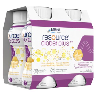 RESCOURCE DIABET PLUS, vanilės skonio gėrimas, 4 vienetai, 200 ml