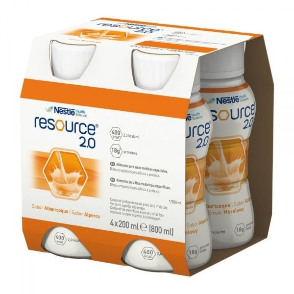 RESOURCE 2.0 gėrimas, abrikosų skonio, x 200 ml, 4 vnt