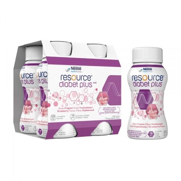 RESOURCE gėrimas DIABET PLUS, braškių skonio, x 200 ml, 4 vnt
