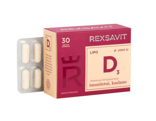REXSAVIT liposominis vitaminas D3 2000 IU, kietosios kapsulės N30