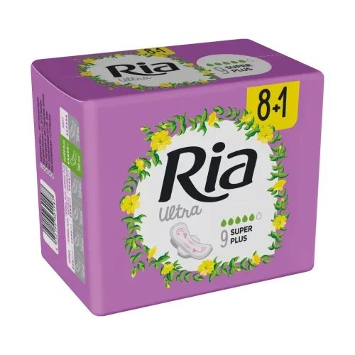 RIA ULTRA SUPER PLUS įklotai su sparneliais, 9 vnt
