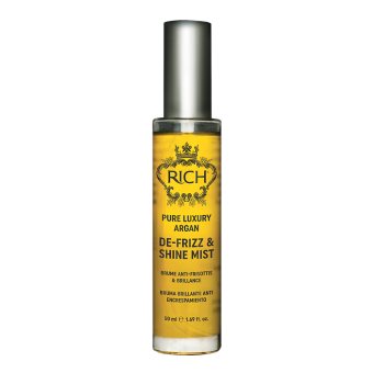 RICH glotninantis ir blizgesio suteikiantis plaukų purškalas PURE LUXURY ARGAN DE-FRIZZ & SHINE MIST, 50 ml