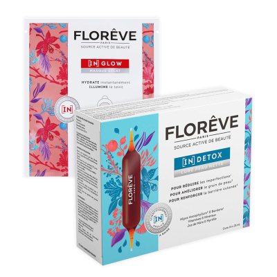 RINKINYS: FLOREVE (IN) DETOX maisto papildas odos valymui, N14 + FLOREVE kaukė, 15 ml
