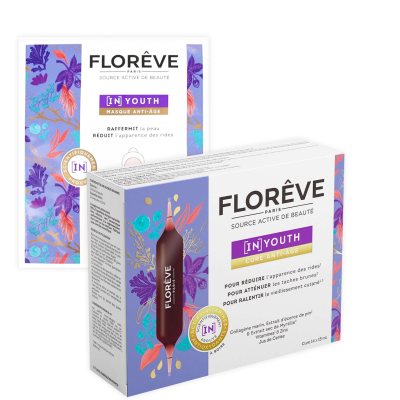 RINKINYS: FLOREVE (IN) YOUTH maisto papildas su kolagenu odos stangrumui ir elastingumui, N14 + FLOREVE kaukė, 15 ml