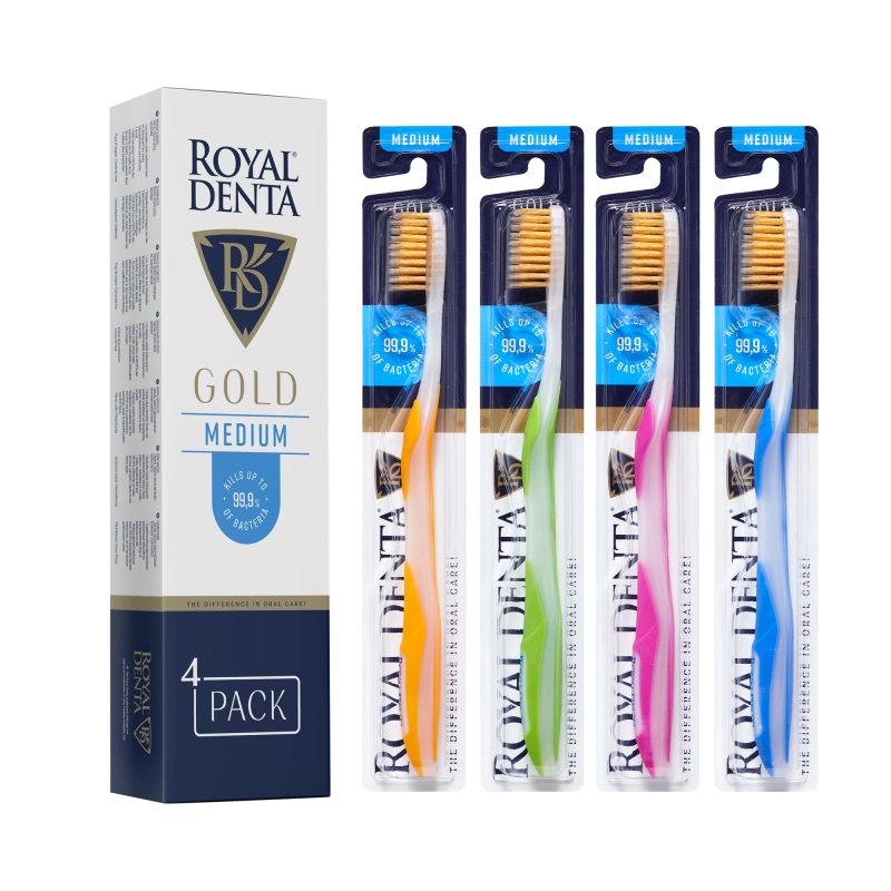 ROYAL DENTA dantų šepetėlių rinkinys GOLD MEDIUM CLASSIC, 4 vnt