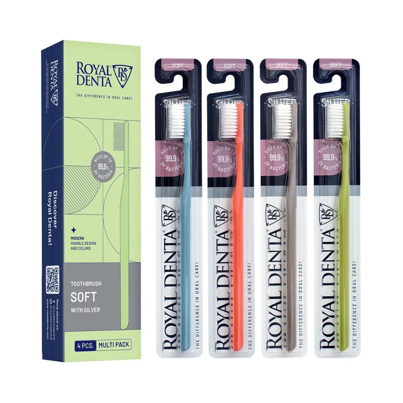 ROYAL DENTA dantų šepetėlių rinkinys SILVER SOFT MODERN, 4 vnt