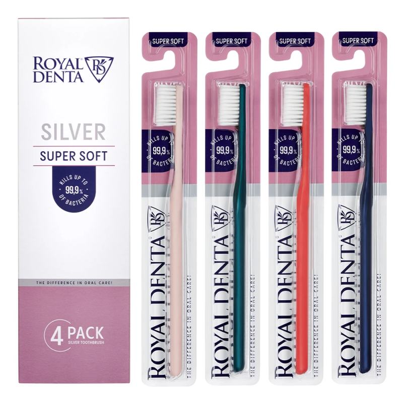 ROYAL DENTA dantų šepetėlių rinkinys SILVER SUPER SOFT MODERN, 4 vnt