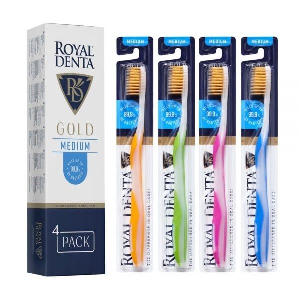 ROYAL DENTA vidutinio kietumo dantų šepetėlių rinkinys GOLD MEDIUM N4
