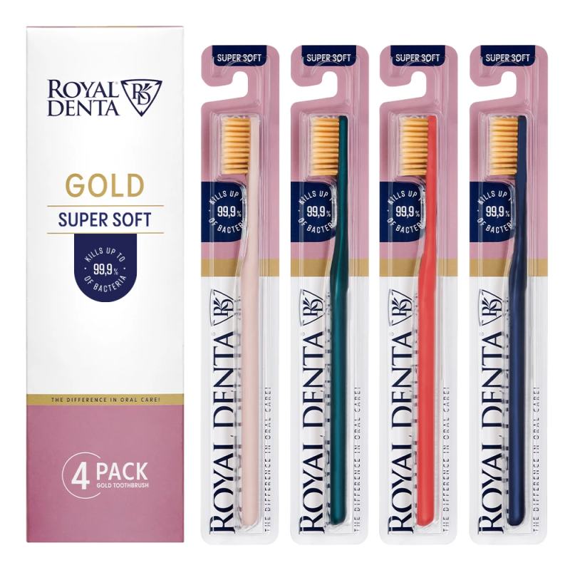 ROYAL DENTA ypač minkštų dantų šepetėlių rinkinys GOLD SUPER SOFT MODERN, 4 vnt