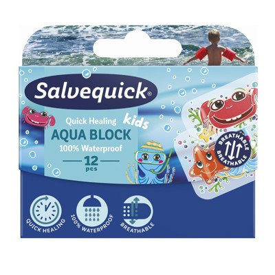 SALVEQUICK AQUA BLOCK KIDS, pleistrų rinkinys vaikams, 12 vnt