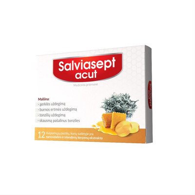 SALVIASEPT ACUT, 12 čiulpiamųjų pastilių