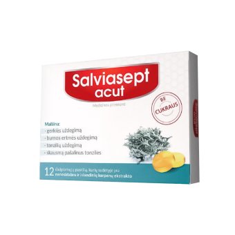 SALVIASEPT ACUT, BE CUKRAUS, 12 čiulpiamųjų tablečių