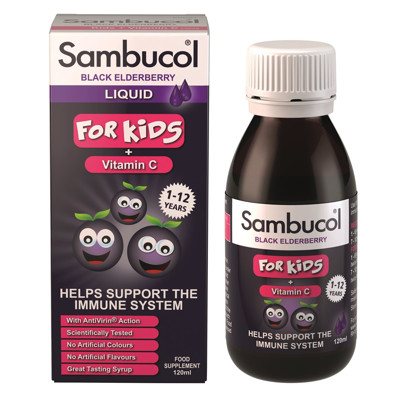SAMBUCOL BLACK ELDERBERRY FOR KIDS, sirupas vaikams su juoduogiu šeivamedžiu, 120 ml