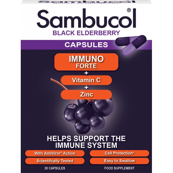 SAMBUCOL maisto papildas IMMUNO FORTE, 30 kaps.