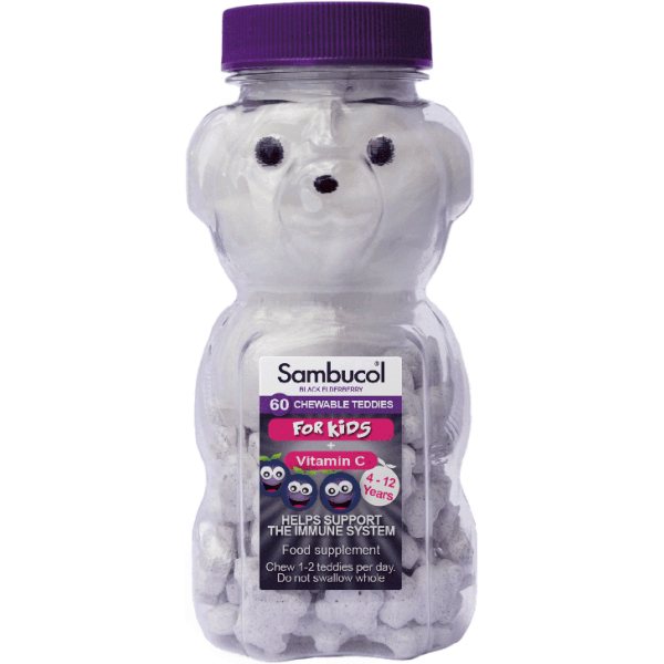 SAMBUCOL maisto papildas KIDS TEDDIES, 60 kramtomųjų tab.
