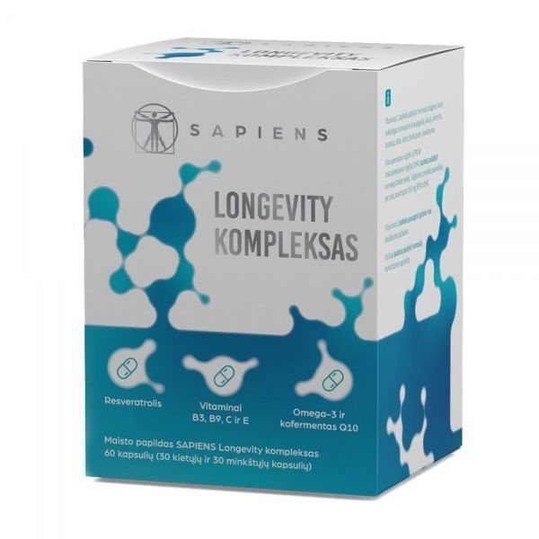 SAPIENS maisto papildas LONGEVITY KOMPLEKSAS, 60 kaps.