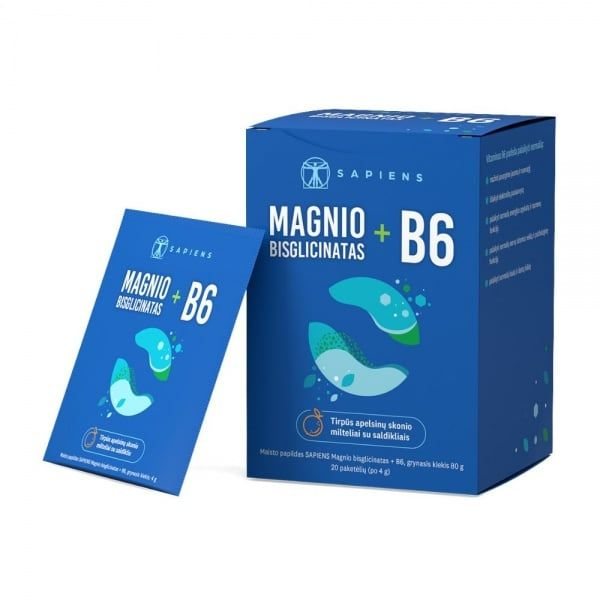 SAPIENS maisto papildas MAGNIO BISGLICINATAS + B6, 20 pak.