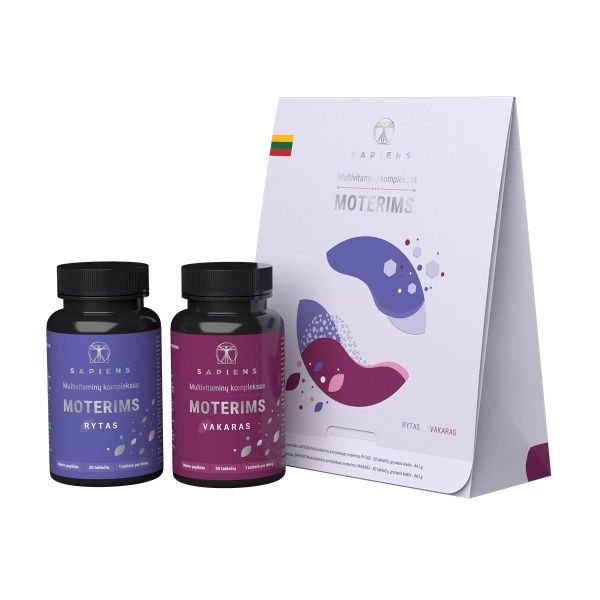 SAPIENS maisto papildas multivitaminų kompleksas moterims RYTAS + VAKARAS, 60 tab.