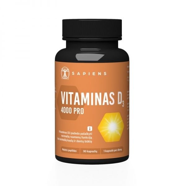 SAPIENS maisto papildas VITAMINAS D3 PRO 4000 TV, 90 kaps.