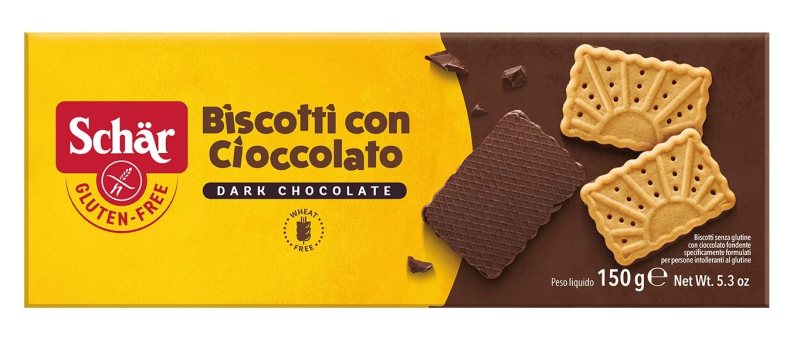 Schär BISCOTTI CON CIOCCOLATO - sausainiai su šokoladu be glitimo, 150 g
