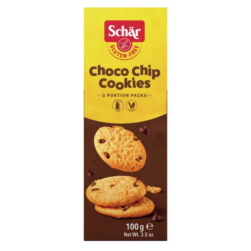 Schär CHOCO CHIP COOKIES - sausainiai su šokolado gabaliukais be glitimo, 100 g