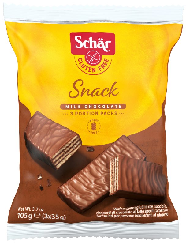 Schär SNACK - šokoladiniai vafliai su lazdynų riešutų kremu be glitimo, 105 g