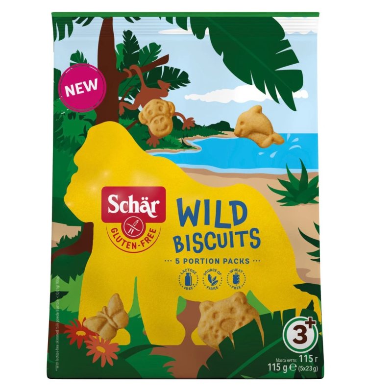 Schär WILD BISCUITS – gyvūnų figūrėlių sausainiai be glitimo, 115 g