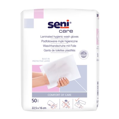 SENI CARE, valymo pirštinės su apsaugine plėvele, 50 vnt