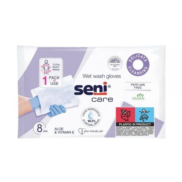 SENI drėgnos valymo pirštinės CARE WET WASH GLOVES, 8 vnt