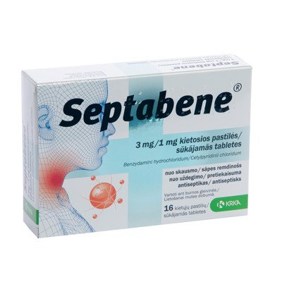 SEPTABENE, 3 mg/1 mg, kietosios pastilės, eukaliptų skonio, N16