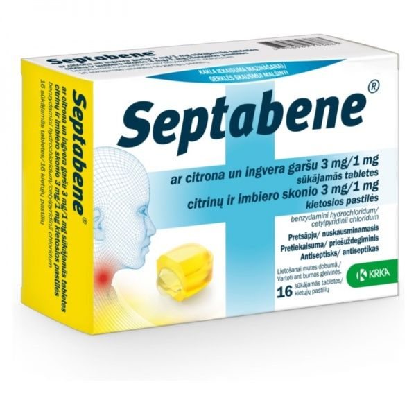 SEPTABENE citrinų ir imbiero skonio 3 mg/1 mg kietosios pastilės N16